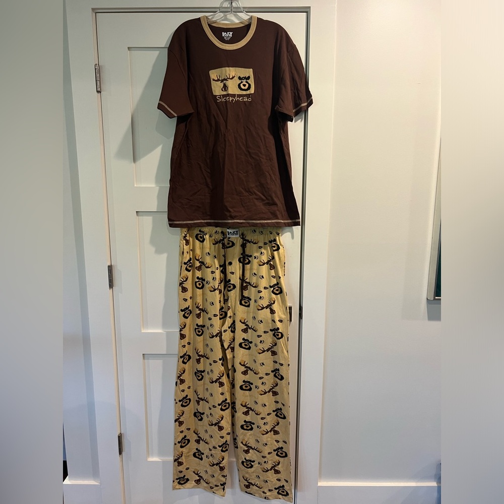 Lazy One "Sleepyhead" Pajamas Top Xl Bottom L Nev… - image 1